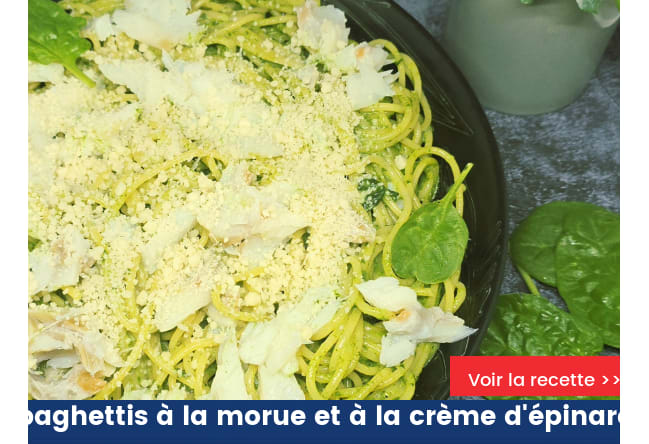 Spaghettis à la morue et à la crème d'épinards